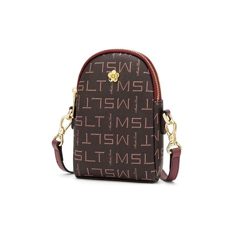 MashaLanti PVC Shoulder Bag With Cell Phone Pouch Small Size Women's Dark Brown & Apricot/Coffee & Burgundy-12
