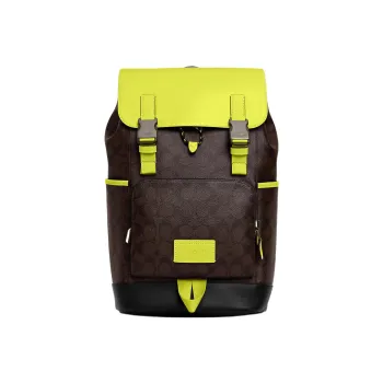 COACH Track Canvas With Leather Backpack Tubas Men's Lemon & Coffee
