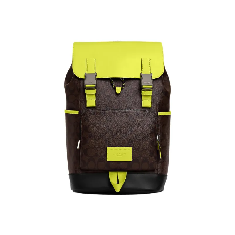 COACH Track Canvas With Leather Backpack Tubas Men's Lemon & Coffee-0