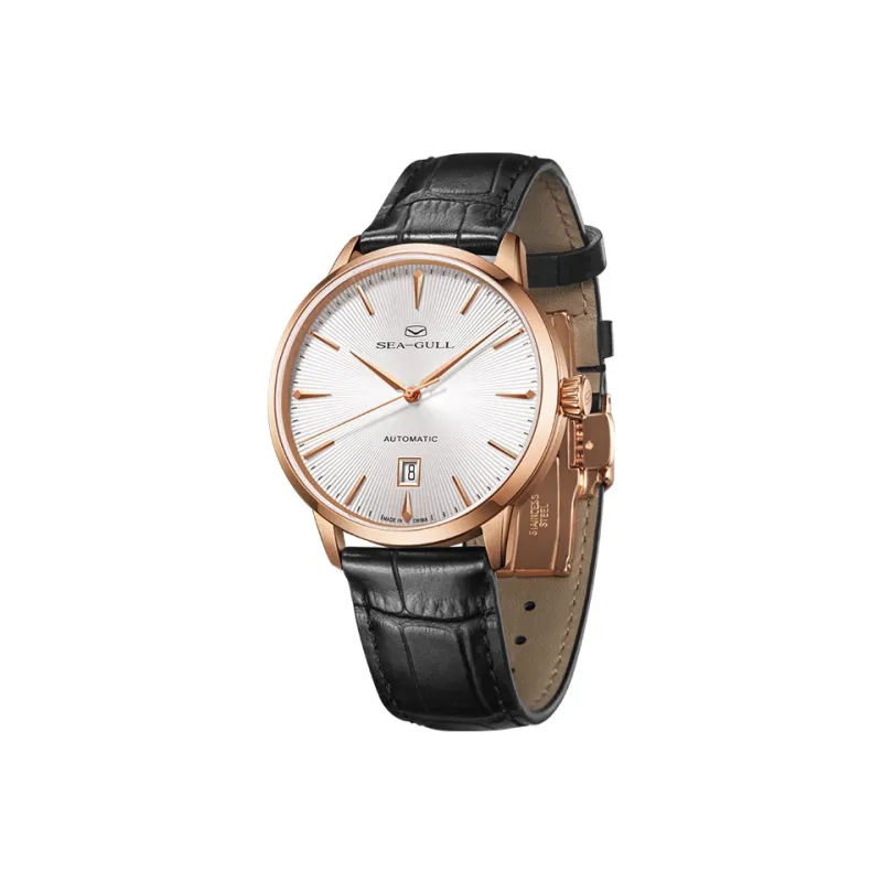Sea Gull Zall Series Automatic Mechanical Movement Genuine Leather Strap Watch Men's Watches White Dial-9
