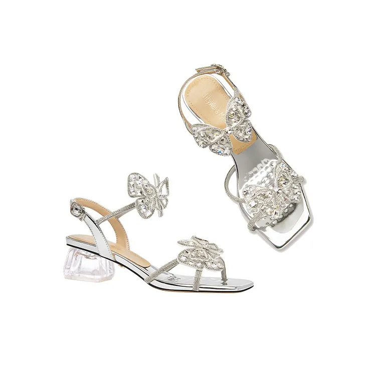 Lily Wei Butterfly Wings One-Strap Sandals 4cm Women's Silver-3