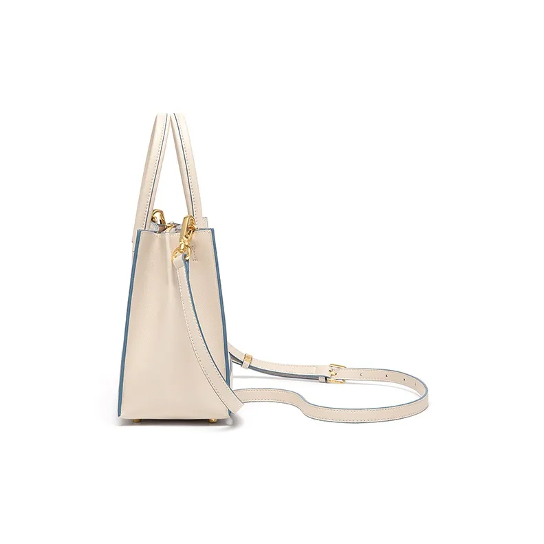 Gong Xuan Cow Leather Tote Bag, Shopping Bag, Shoulder Bag, Crossbody Bag, Handbag Tubas Women's White-13