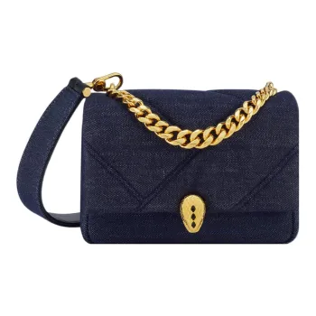 BVLGARI Serpenti Cabochon Denim Handbag Shoulder Bag Crossbody Bag Mini Women's Dark Blue