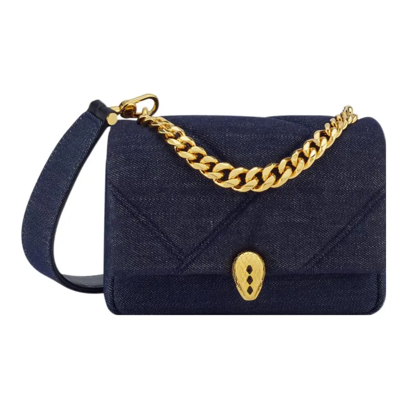 BVLGARI Serpenti Cabochon Denim Handbag Shoulder Bag Crossbody Bag Mini Women's Dark Blue-0