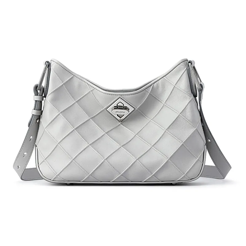 FION Cow Leather Shoulder Bag Small Size Women's Gold-8