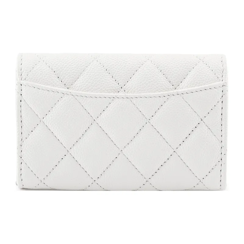 CHANEL Litchi Grain Calfskin Wallet, Coin Purse, Card Holder Trumpets Women's White-2