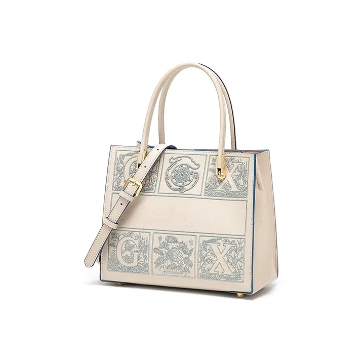 Gong Xuan Cow Leather Tote Bag, Shopping Bag, Shoulder Bag, Crossbody Bag, Handbag Tubas Women's White-12