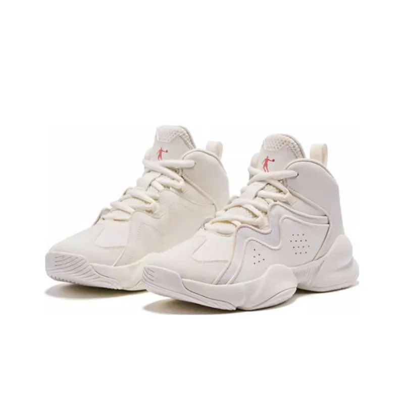 QIAODAN Slip Resistant High Top Basketball Shoes Women's White-2