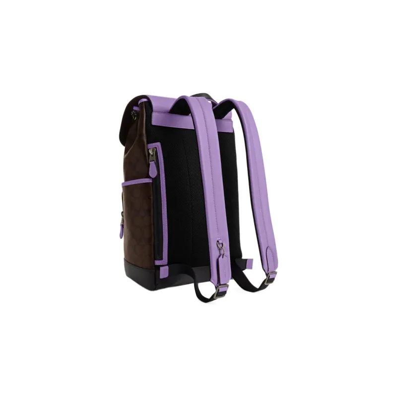 COACH Track Canvas With Calfskin Backpack Large Size Men's Purple & Coffee-1