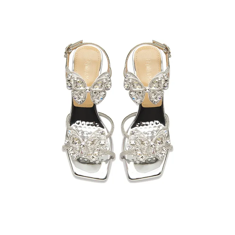 Lily Wei Butterfly Wings One-Strap Sandals 4cm Women's Silver-2