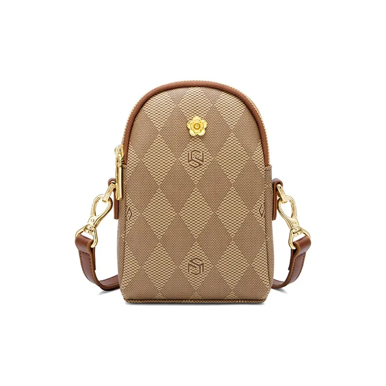 MashaLanti PVC Shoulder Bag With Cell Phone Pouch Small Size Women's Dark Brown & Apricot/Coffee & Burgundy-18