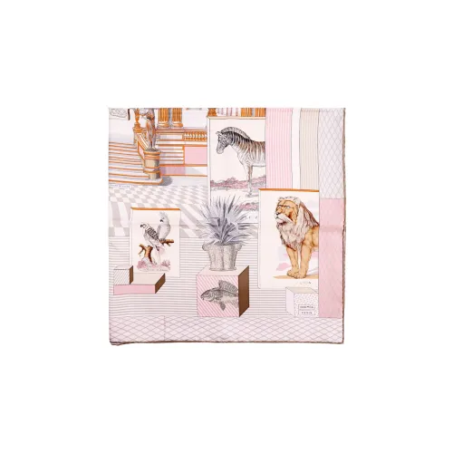 HERMES Silk Scarves Women's Elephant Gray