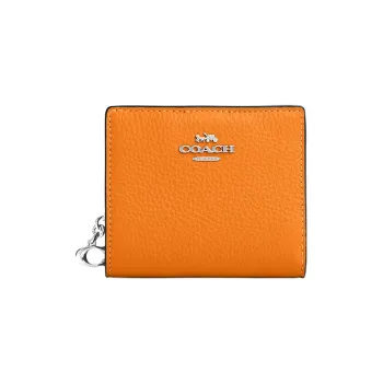 COACH Snap Wallet Pebbled Leather With Canvas Accents Coin Purses Wallets Women's Bright Orange
