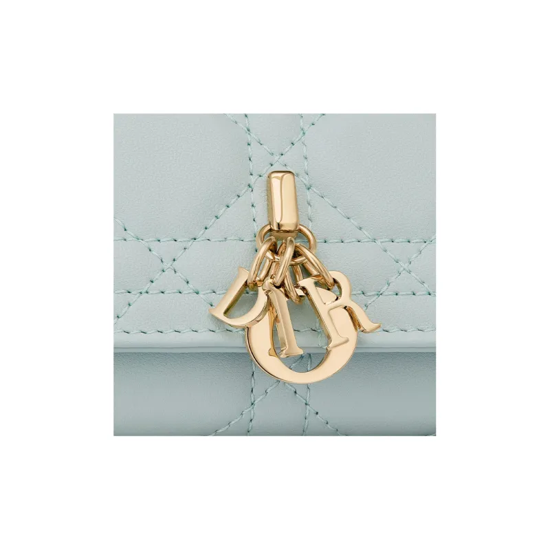DIOR Lady Dior Lambskin Key Pouch Women's Light Blue-4