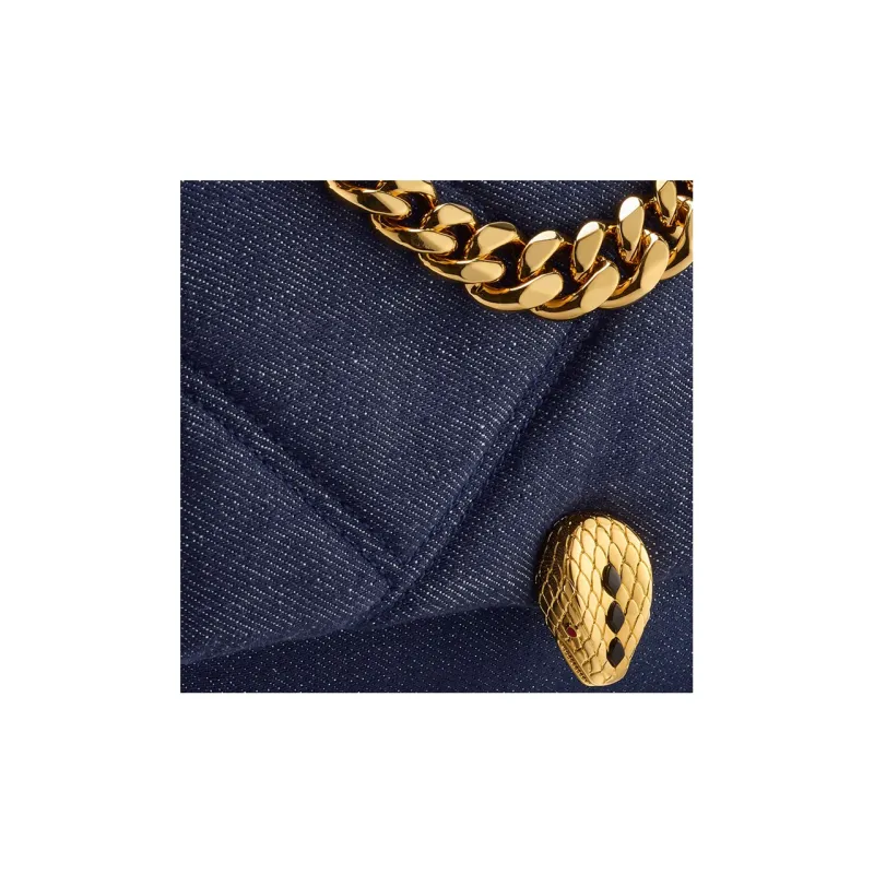 BVLGARI Serpenti Cabochon Denim Handbag Shoulder Bag Crossbody Bag Mini Women's Dark Blue-4