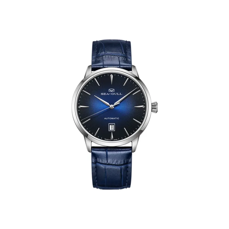 Sea Gull Zall Series Automatic Mechanical Movement Genuine Leather Strap Watch Men's Watches White Dial-4
