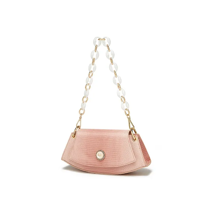FOXER Microfiber Synthetic Leather Crescent Bag, Portable Crossbody Bag, Shoulder Bag Women's Peach Pink-2
