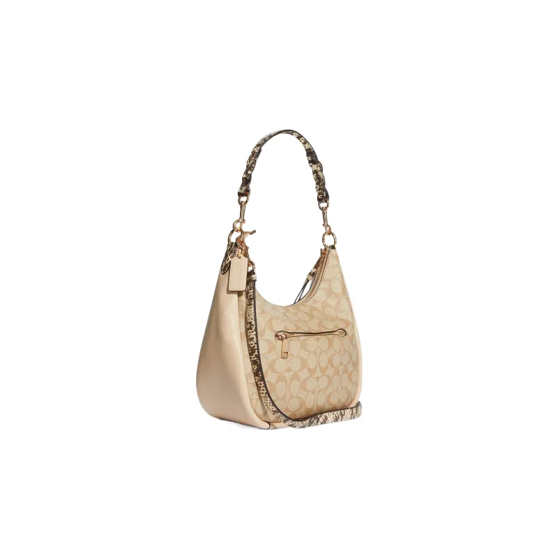 COACH Jules Canvas With Leather Shoulder Bag Handbags Shoulder Bag Crossbody Bag Large Size Women's Khaki-6