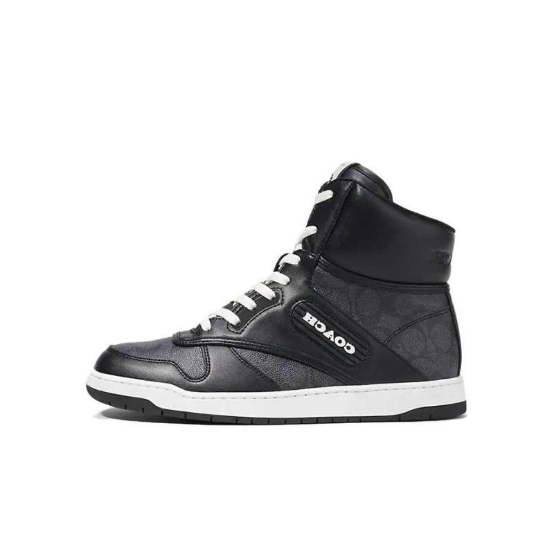 COACH C202 Anti Slip Wear Resistant High Top Skateboard Shoes Men's Black-0