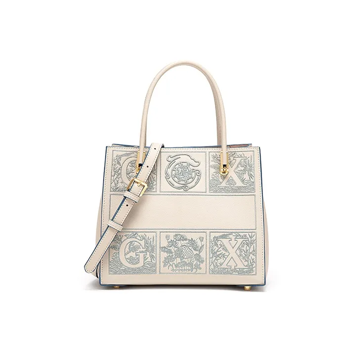 Gong Xuan Cow Leather Tote Bag, Shopping Bag, Shoulder Bag, Crossbody Bag, Handbag Tubas Women's White-11