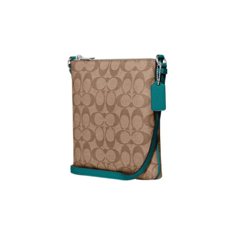 COACH Rowan Canvas With Leather Document Bag Shoulder Bag Crossbody Bag Small Size Women's Brown & Green-2