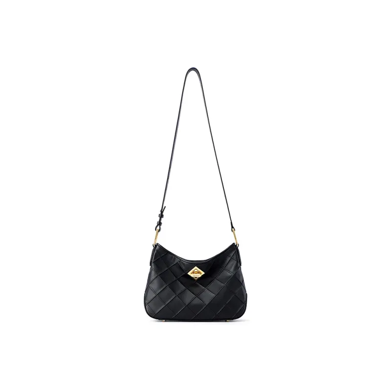 FION Cow Leather Shoulder Bag Small Size Women's Gold-2