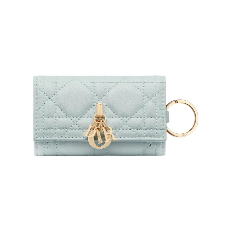 DIOR Lady Dior Lambskin Key Pouch Women's Light Blue-0