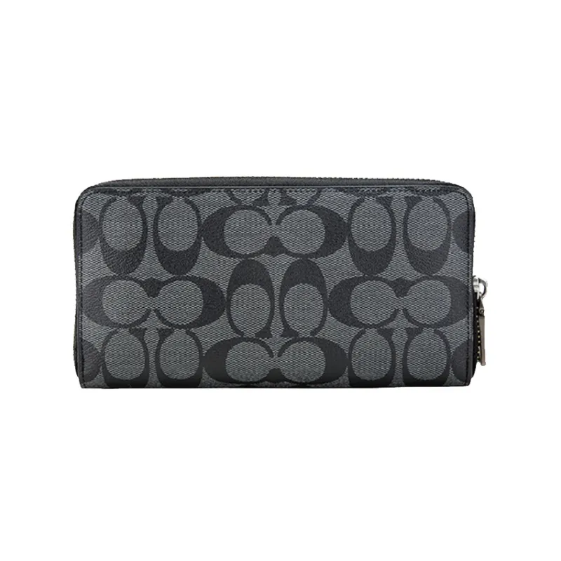 COACH Accordion Wallet Canvas With Leather Wallet Men's Gray Black-6
