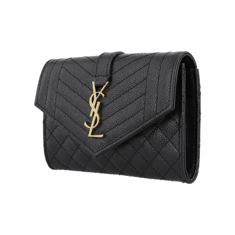 SAINT LAURENT Grained Embossed Leather Envelope Wallets Small Size Women's Black-1