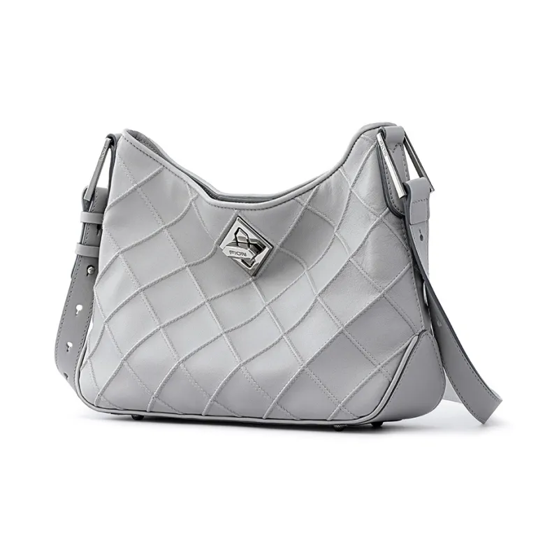 FION Cow Leather Shoulder Bag Small Size Women's Gold-11