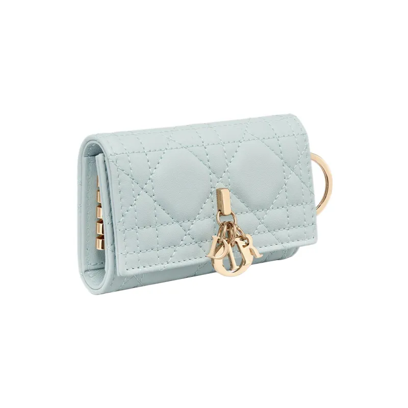 DIOR Lady Dior Lambskin Key Pouch Women's Light Blue-1