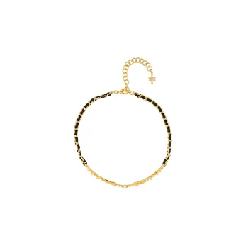 CHANEL Metal, Sheepskin, Rhinestone Necklaces Women's Black