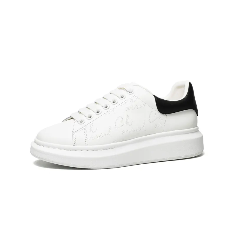 CHARRIOL Puffy Shoes White Sneakers Abrasion Resistant Low Top Skateboard Shoes Unisex White-1