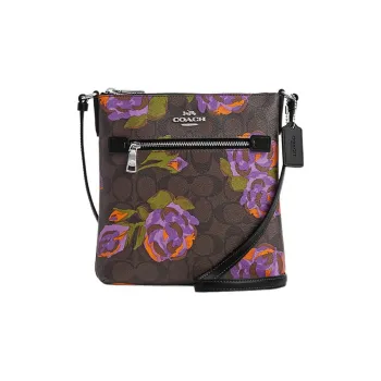 COACH File Coated Canvas With Leather Messenger Bag Shoulder Bag Crossbody Bag Small Size Women's Coffee
