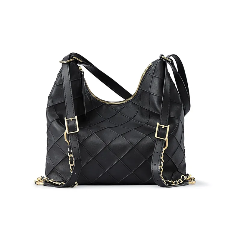 FION Top Grain Cow Leather Tote Backpack, Crossbody Bag, Shoulder Bag Medium Size Women's Classic Black-5