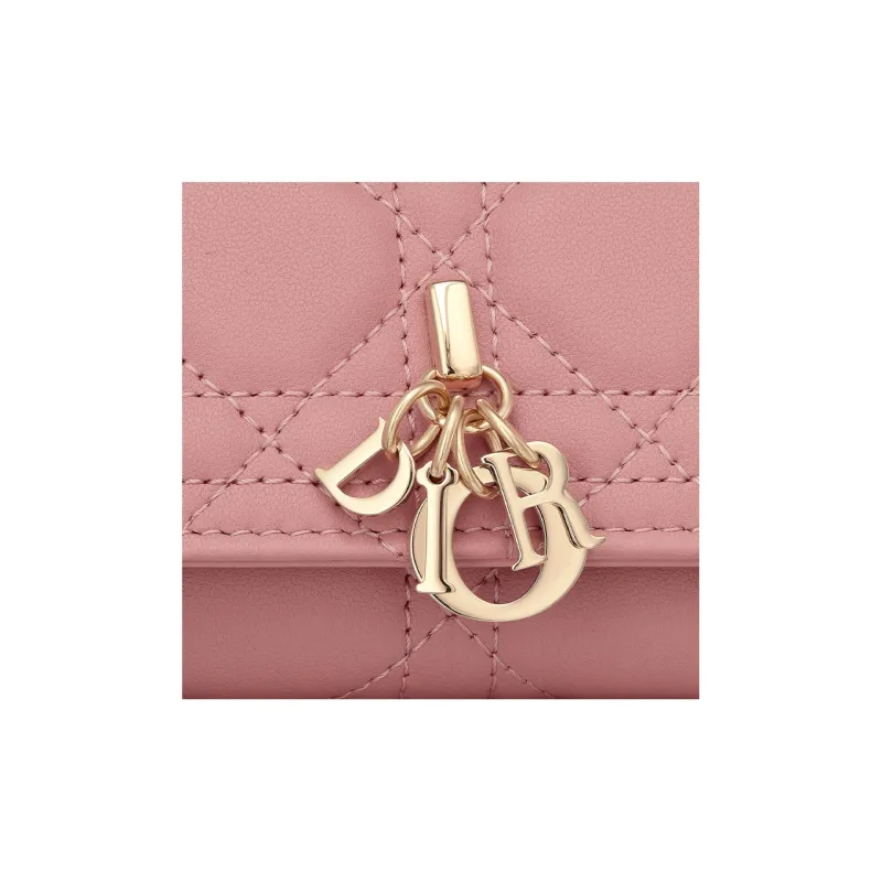 DIOR Lady Dior Lambskin Key Pouch Women's Light Pink-4