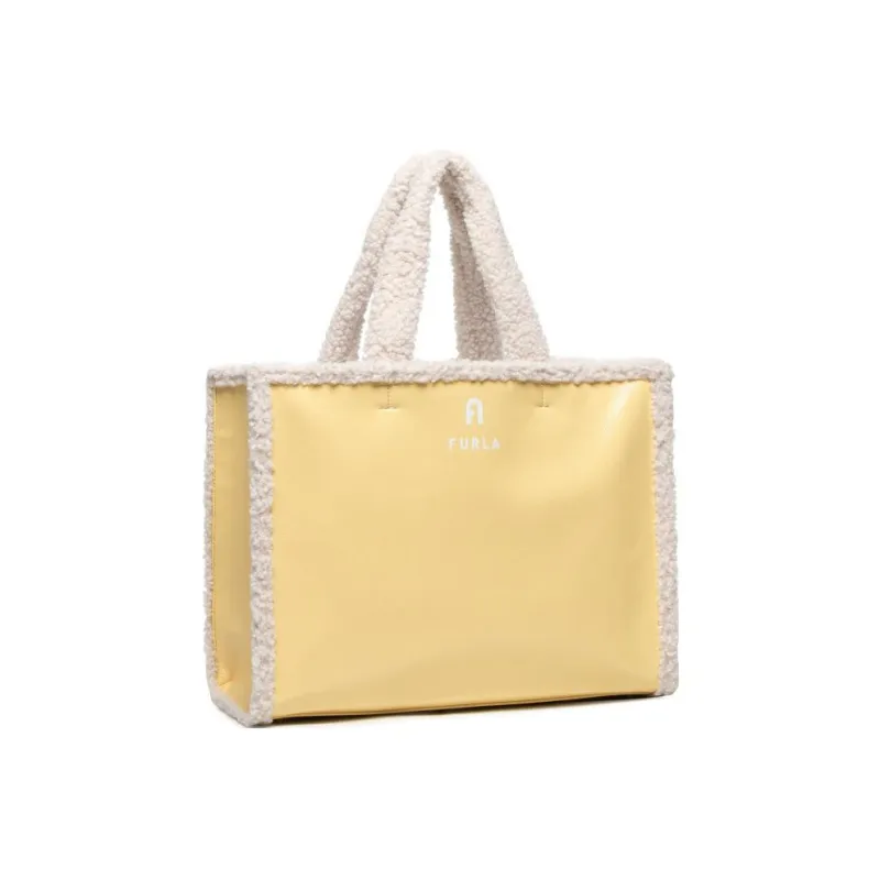 Furla Grained Leather Tote Bag Shopping Bag Handbag Women's Yellow-1