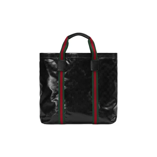 GUCCI Crystal Canvas Leather Binding Canvas Bag Tote Bag Shopping Bag Handbag Medium Size Men's Black