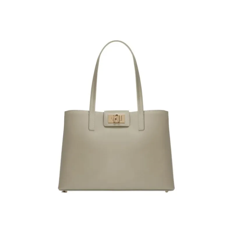 Furla 1927 Collection Leather Tote Bag Shopping Bag Shoulder Bag Handbag Large Size Women's Taupe-0