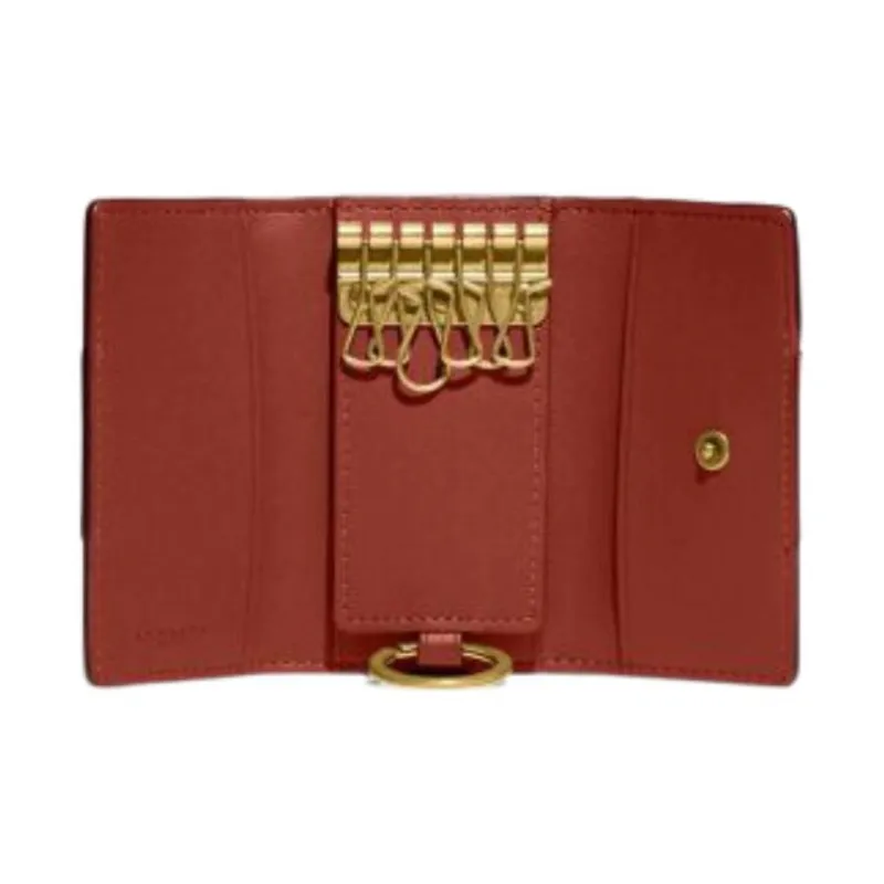 COACH Canvas With Calfskin Card Holder Coin Purse Key Pouch Women's Brown-2