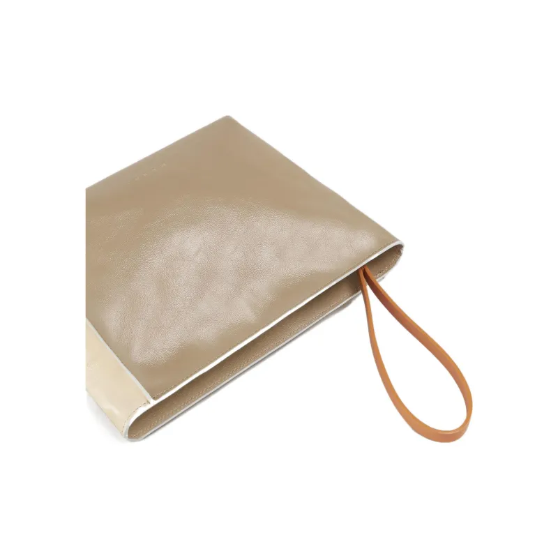 MARNI Cow Leather Clutch Women's Gray Green/Beige-2