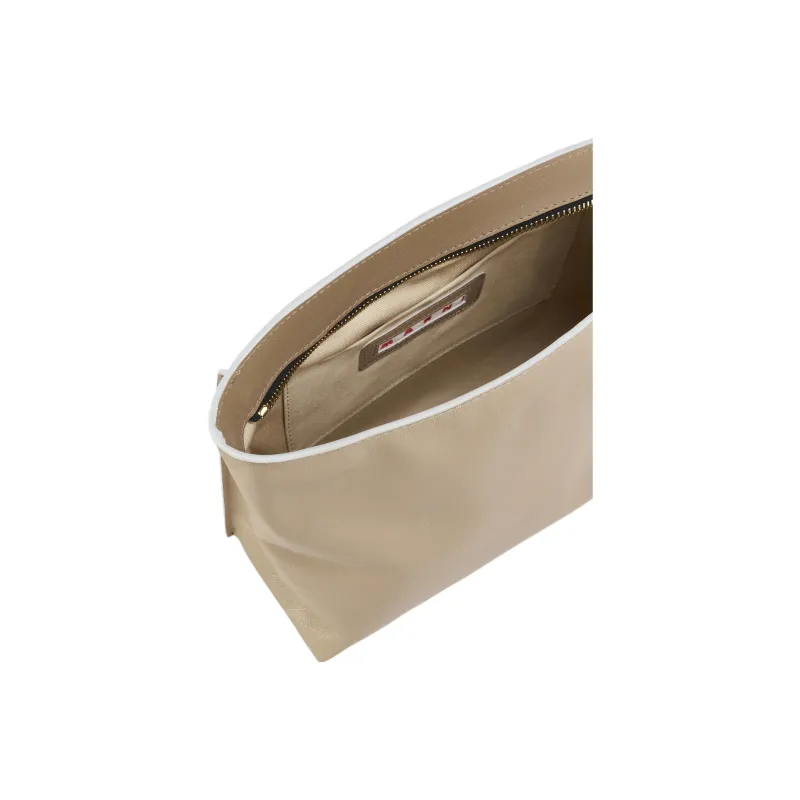 MARNI Cow Leather Clutch Women's Gray Green/Beige-3