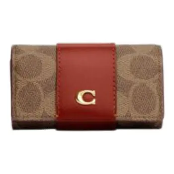 COACH Canvas With Calfskin Card Holder Coin Purse Key Pouch Women's Brown
