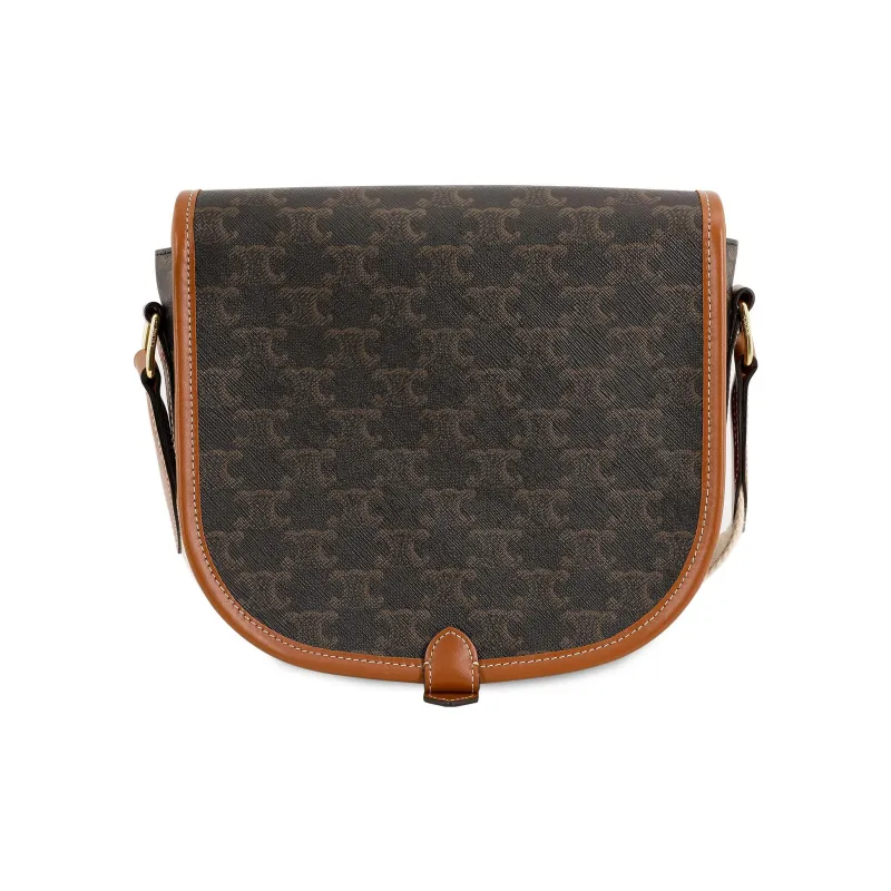 CELINE Triomphe Canvas And Calfskin FOLCO Bag, Messenger Bag, Shoulder Bag, Crossbody Bag Large Size Women's Tawny-3
