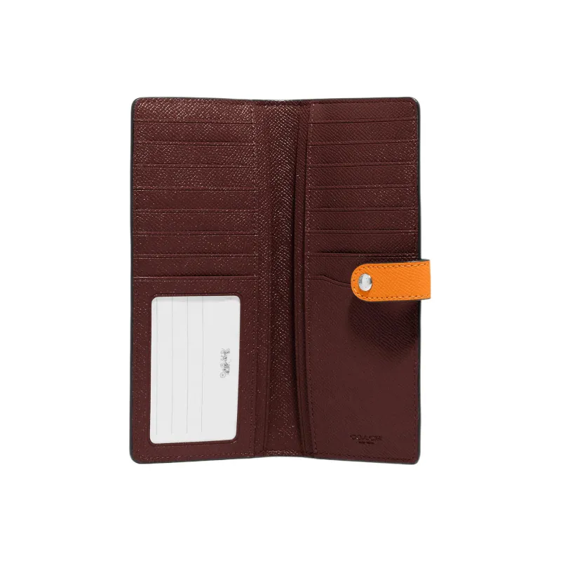 COACH Slim Wallet Cross-Stitch Leather Coin Purses Wallets Women's Bright Orange-1