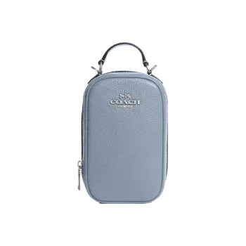 COACH Eva Pebbled Leather Cell Phone Pouch Shoulder Bag Crossbody Bag Regular Women's Haze Blue