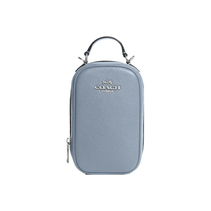 COACH Eva Pebbled Leather Cell Phone Pouch Shoulder Bag Crossbody Bag Regular Women's Haze Blue-0