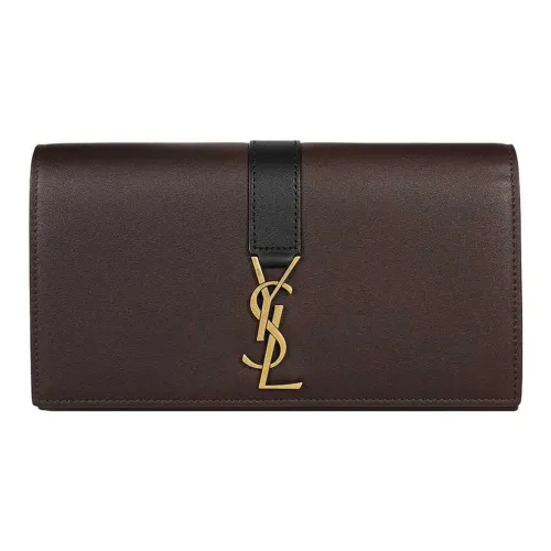 SAINT LAURENT Calfskin Foldable Wallet Large Size Women's Dark Brown