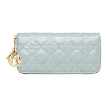 DIOR Lady Dior Patent Leather Calfskin Wallet Women's Light Blue