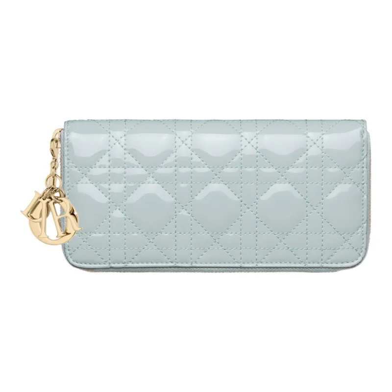 DIOR Lady Dior Patent Leather Calfskin Wallet Women's Light Blue-0